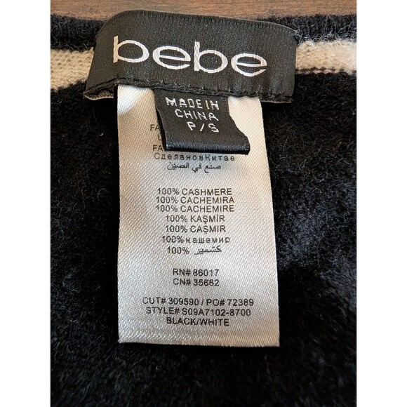 Bebe 100% Cashmere Poncho Sweater P/S Petite Small Black White Chevron Holes - Picture 4 of 11